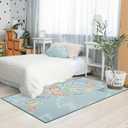 STARUIA Girls Rugs for Bedroom, 3x5 Washable Kids Rugs for Playroom, Non Slip Soft Kids Room Nursery Butterfly Rug, Non Shedding Baby Carpet for Daycare Castle Dorm Indoor Decor(Blue,3'x5')