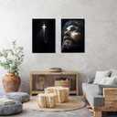 2Pcs Framed Black & White Christian Canvas Wall Art, 16"x24", 16x24inchx2