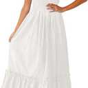 ZESICA Women's 2025 Summer Boho Spaghetti Strap Square Neck Solid Color Ruffle A Line Beach Long Maxi Dress. Size Large