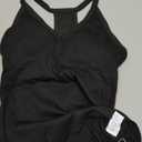EasyGala Womens Built in Shelf Bra Racerback Tank Tops Padded Ribbed Halter Strap T Shirts Slim Fitted Sexy V Neck Tee, Black, Large