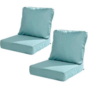 24 x 26 Inch Outdoor Seat Cushion Set of 2, Water-Resistant & Fade Resistant Deep Seat and Back Cushion with Removable Cover for Patio Furniture Chair, Sofa and Couch, Caribbean Turquoise