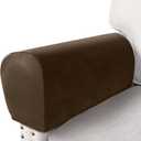 PU Leather Armrest Covers for Sofa Couch Arm Slipcover Set of 2 Stretch Armchair Cover Washable Anti Slip Furniture Protector for Sofas Chairs Recliner Waterproof Spandex Fabric (Large, Brown)