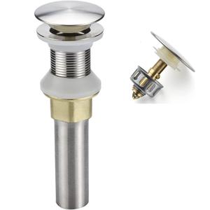 Rockgoya Bathroom Sink Drain, Drain Stopper Bathroom Sink Without Overflow, Pop Up Drain Assembly with Detachable Strainer Basket, Built-in Anti-Clogging Strainer, Stainless Steel Brushed Nickel