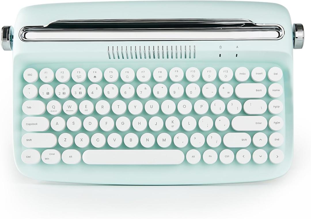 YUNZII ACTTO B303 Wireless Typewriter Keyboard, Bluetooth Connection, Cute Retro Aesthetic Design with Integrated Stand for Tablet, Phone, PC and Win/Mac/Android (B303, Sweet Mint)