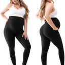 Walifrey Women's Maternity Leggings with Pockets Over The Belly,Pregnancy Yoga Pants Activewear Workout Leggings (Black, M)