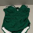 Charmo Tummy Control One Piece Bathing Suits for Women Ruched V Neck Swimsuits Strappy Monokini Green, Size X-Large