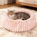 Washable Small cat Dog Bed,Calming Anti Anxiety Round Donut Dog Bed,Cute Kitten Cat Beds for Indoor Cats,Fluffy Puppy Dogs Beds for Small Dogs, Anti-Slip Comfort Pet Bed (Pink, S)