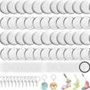 Button Maker Keychains Supplies, 200 Pcs 58mm Pin Maker Set, Metal Button Maker Supplies with Metal Shell Cover, Transparent Film & Chain Head