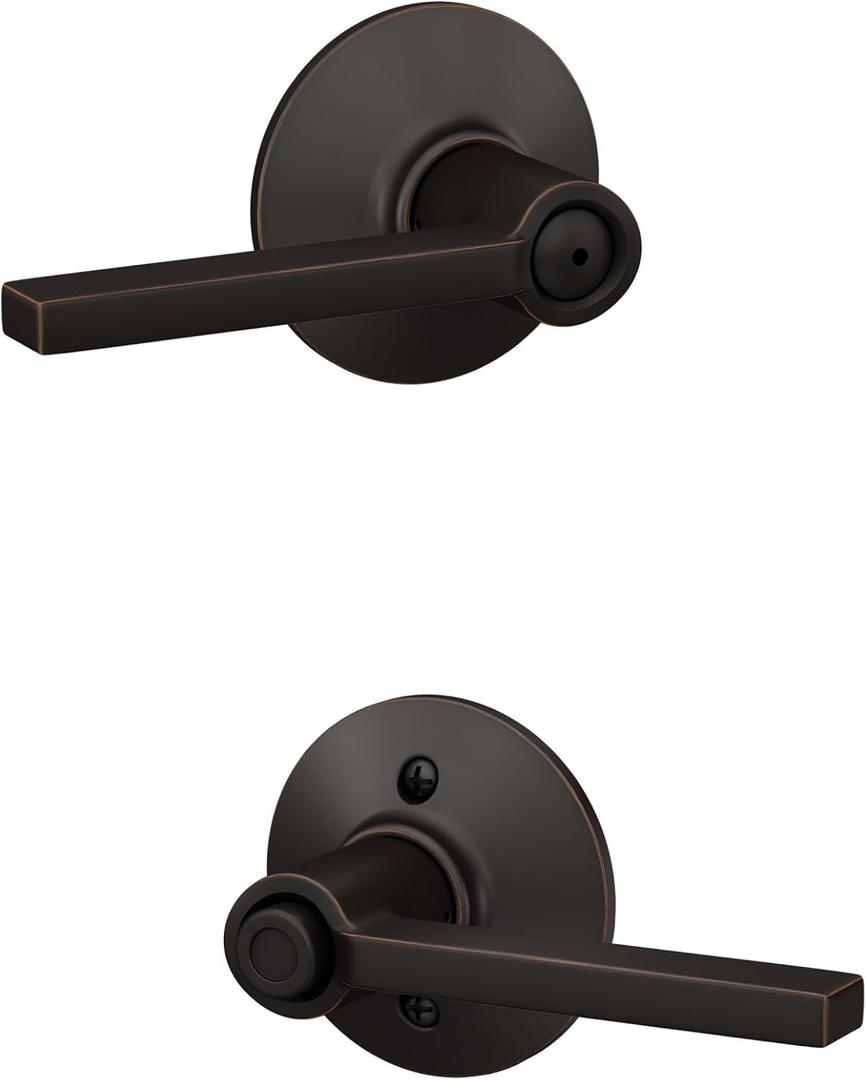 Schlage F40 LAT 716 Latitude Door Lever, Bed & Bath Privacy Lock, Aged Bronze