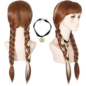morvally Long Brown Braided Cosplay Wig for Women with Necklace Pigtails Synthetic Hair Wigs for Princess Costume Halloween Party Adult Size (Adult) : Clothing, Shoes & Jewelry