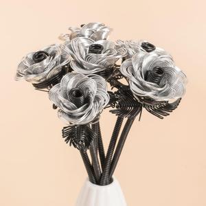 6Pcs Silver Black Metal Bouquet Rose Artificial Flowers,Fake Rose with Waterproof Aluminum Armature Crafted,Hotel Table Decor Office,Mother's Day Thanksgiving Valentine's Day Girl's Birthday Party