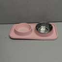 Double Dog Food Bowls with Mat,Stainless Steel Dog Bowls with No Spill Non Skid Silicone Mat Removable Cats Water and Food Bowl Set for Puppy Cats Kitten Small Medium Dogs(Pink)