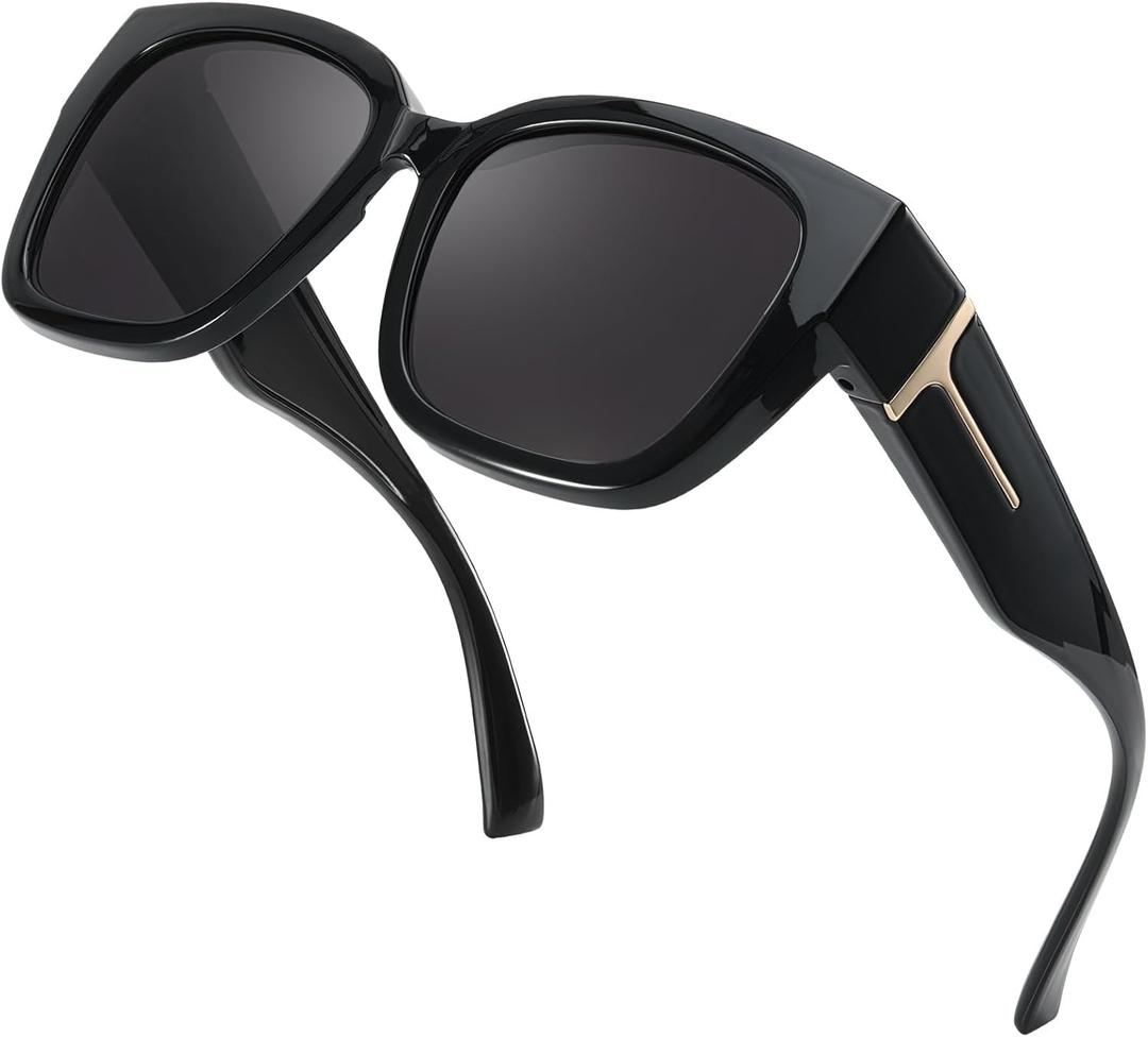 Myiaur Fit Over Sunglasses for Women, Trendy Designer Style Oversized Polarized Sunglasses for Driving with UV400 Protection (A01 Black Frame/Gray Lens)
