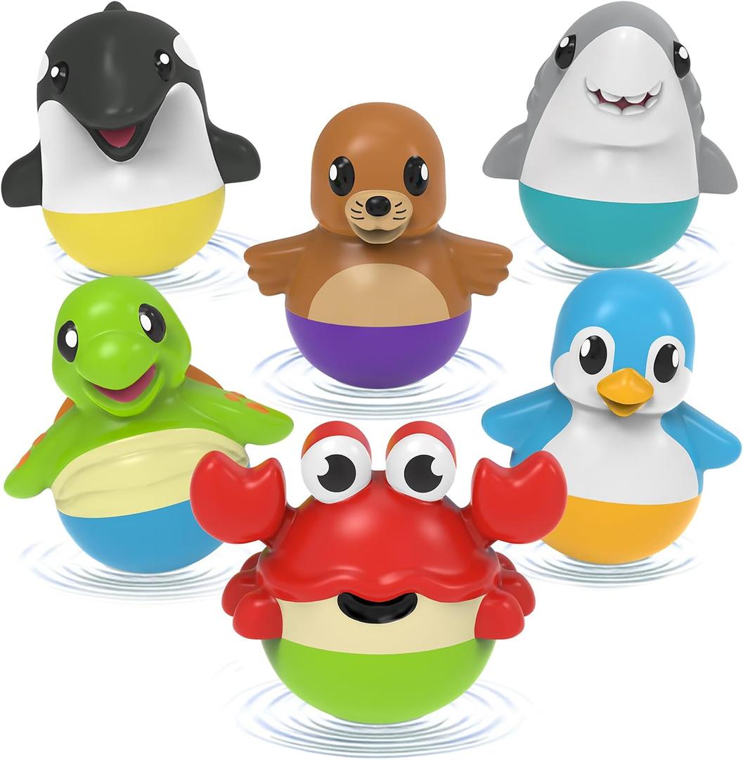 Tub Works Tub Bobbers Bob, Wobble & Float Upright Toddler Bath Toys, 6 Pack | Unique Wobbling Action | Sealed, No Hole Baby Bath Toys | Engaging Bathtub Toys for Kids | Water Table & Baby Pool Play
