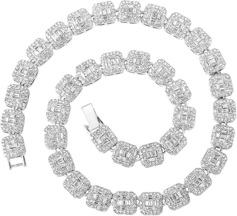  20.5" HH Bling Empire Iced Out Chains for Men Silver and Gold Diamond Tennis Necklaces-Mens Hip Hop Baguette Tennis Chains