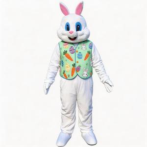 Easter Bunny Mascot Costume Blue Vest Unisex Deluxe Rabbit Costume Party Adult Size Fancy Dress