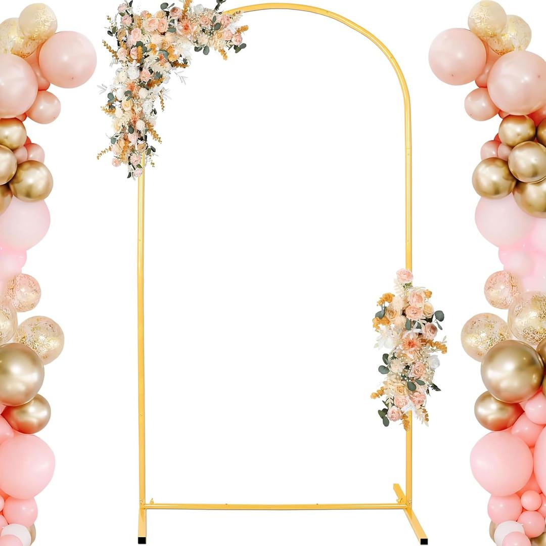 7.2FT Adjustable Wedding Balloon Gold Metal Arch Backdrop Stand, Tool Free Assembly Arch Frame for Birthday Flower Party Bridal Baby Shower Garden Floral Valentine Ceremony Outdoor Indoor Event Decor