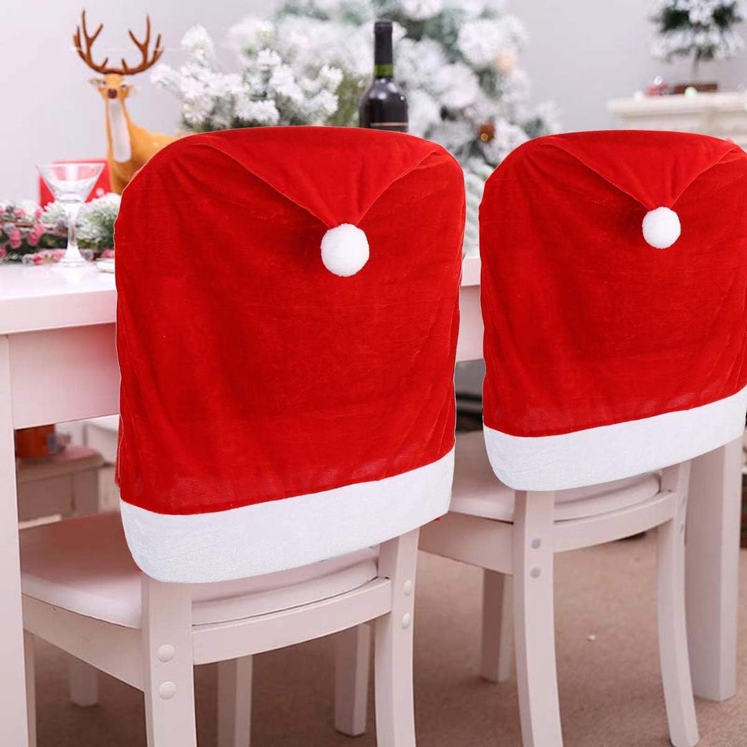 CCINEE 1 Set of 2 PCS Red Hat Dining Chair SlipcoversChristmas Chair Back Covers Kitchen Chair Covers for Christmas Holiday Festival Decoration (60  50 cm)