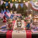 Bucherry 3 Pcs Patriotic USA Highland Cow Figurines 4th of July Independence Day Highland Cow Gnomes Statues 250th Anniversary Decor for Home Tiered Tray Table Farmhouse Rustic Calf Gifts