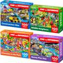 QUOKKA 100 Piece Puzzles for Kids Ages 4-6  4 Puzzles for Kids Ages 6-8  Search and Find Animals and Construction Vehicles Kid Activities for 8-10 yo  Toddler Learning Toy Game Gift for Boys 5-8