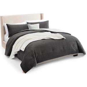 UGG Remina Comforter Set 5 Piece Bed in a Bag with Throw Blanket, Decorative Pillow, Shams, and Reversible Comforter Hypoallergenic Washable Luxury Plush Warm Fluffy Bedding Set, King, Charcoal Grey