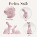 2 x WDS WONDROUS Easter Decorations Floral Bunny Figurines Set, Pink Rabbit Decor with White Flowers, Easter & Spring Tabletop Decor, Farmhouse Home Decor Sculptures for Shelf Coffee Table Mantel