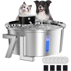 Wireless Dog Water Fountain for Large Dogs, 7L/236oz Stainless Steel Dog Water Bowl Dispenser, 6000mAh Battery Operated Cat Water Fountain Indoor with Motion Sensor, 6 Filters, BPA-Free