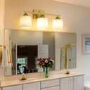 Mecgirn Stainless Steel Milk Glass Vanity Lights for Bathroom, 3 Light Gold Bathroom Light Fixtures Over Mirror, Ceramic E26 Sockets Wall Mounted