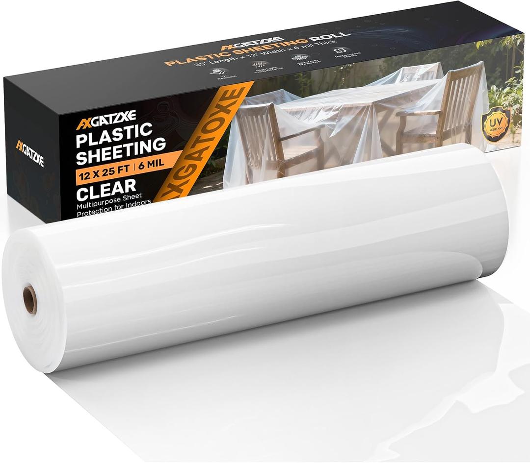 Axgatoxe 6 Mil 12x25 FT Heavy Duty Greenhouse Plastic Sheeting, 1-Roll