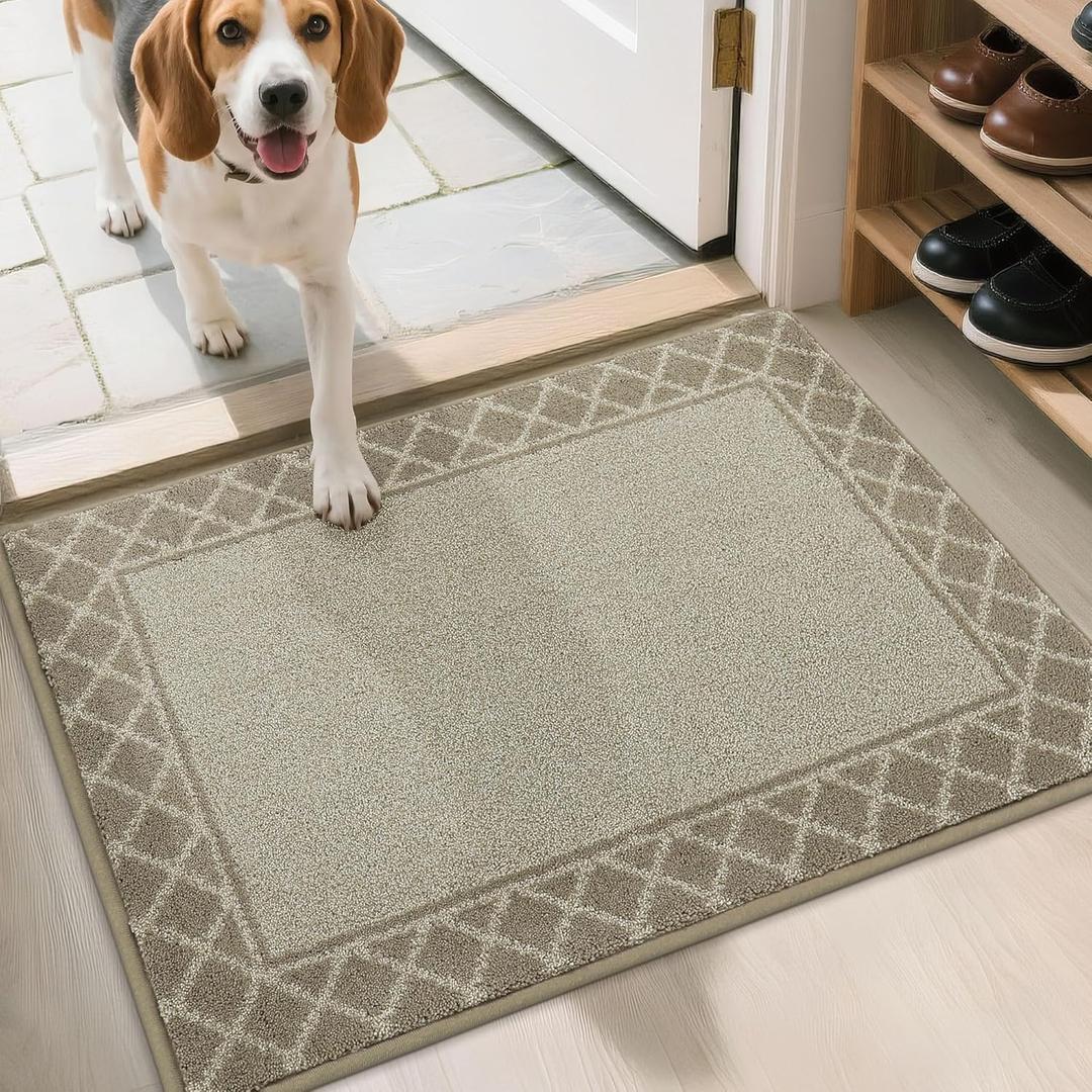 BEQHAUSE Door Mat Dirt Trapper Non Slip Entryway Rugs Absorbent Welcome Mat Low Profile Washable Front Door Mat for Muddy Paws,Entrance,Hallway, 20" x 32", Beige (1'8" x 2'8" (Rectangular), Taupe)