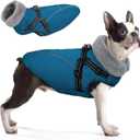 Queenmore Large Dog Coat,Dog Jacket for Extra Large Dogs with Harness Built in,Reflective Waterproof Dogs Jackets with Fleece Lining,Warm Snowsuit Pet Coats for Doberman,Labrador,Blue,XXL