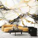 Black and Gold Marble Peel and Stick Wallpaper self-Adhesive Walls Mural for Bedroom (80" x 56", Z801)