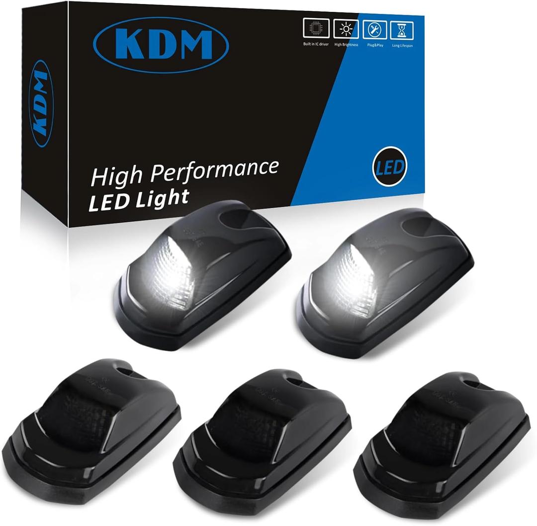 KDM Smoked Lens Led Cab Roof Top Marker Lights assembly Fit for 2017-2024 Ford F250 F350 F450 F550 Super Duty,Mounted Running Clearance Bright White,5Pcs Pack