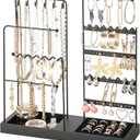 LAMU Jewelry Holder Organizer, 5-Tier Jewelry Stand with Metal Tree, Velvet Ring Holder, Anti Entanglement Necklace Holder and Studs Bracelet Earrings Display, Ideal Valentines Day Gifts, Black