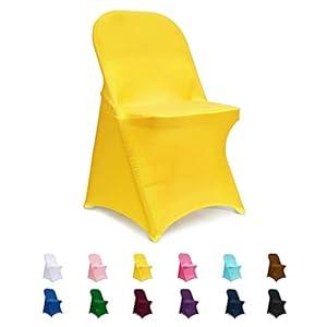 Jieqier Yellow Folding Chair Covers, Spandex Folding Chair Covers 12 PCS, Banquet Chair Slipcovers for Party, Wedding, Holidays, Celebration
