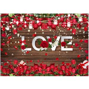 LTLYH 7x5ft Valentine's Day Love Theme Backdrop Brown Wood Love Heart Roses Photography Backdrop Engagement Wedding Party Decoration Photo Backdrop 206