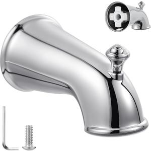 Enhon 6 Inch Slip on Tub Spout with Diverter, Decorative Bathtub Spout with Pull Up Diverter, Fits 1/2" Copper Water Tube(5/8" Diameter), 5/32" Hex Wrench(Polished Chrome)