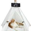 Pet Teepee, Portable Pet Tents for Small Dogs or Cats, Puppy Sweet Bed Washable Dog or Cat Houses with Cushion-White Flower Buds-M