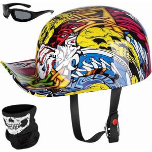 Yesmotor Baseball Motorcycle Helmet Half Cap for Bike Cruiser Chopper Moped Scooter- Dot Approved (Medium, Painting)