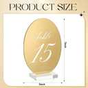 Novabright Oval Wedding Table Number Plates 1-15 with Transparent Stand - 5x7 Inch Acrylic Mirror Gold Table Number Signs Holders, Suitable for Wedding Receptions, Parties, Anniversaries and Events