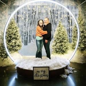 Giant Christmas Winter Snow Globe Photo Booth Life Size Christmas Photo Op for Family Church Business Celebration Event Indoor Outdoor Decor with 6.56 ft Round Arch, Cotton Snow, Backdrop