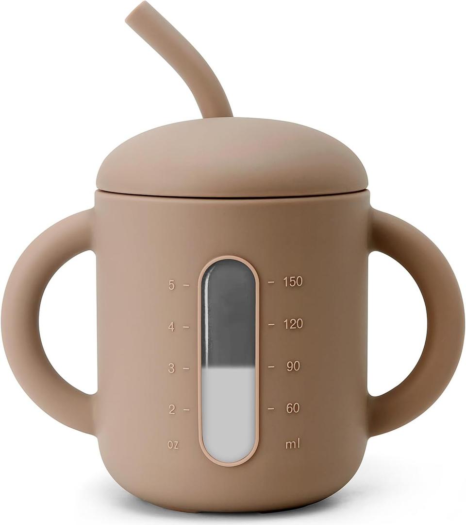 SAMiGO Silicone Sippy Cup, Baby Straw Cup for 6 12 18 Months, Sippy Cup with Straw for Toddlers 1-3 Years, Baby Water Cup for Drinking and Training, 6 oz (Earth)