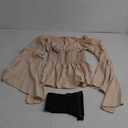 Women Renaissance Blouse Top Corset Waist Belt, Pirate Corset Shirt, Medieval Costume Off Shoulder Peasant Shirt (Large, Beige)