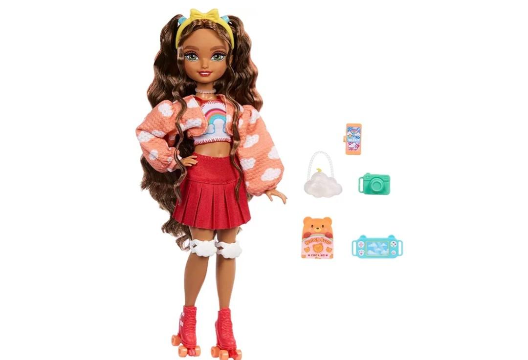 Barbie Dream Besties Doll and Accessories, Teresa Posable Roller Skating Fashion Doll with Brown Hair, 9Video Game Themed Pieces