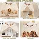 Extra Large Kids Play Tent with Flags & Star Lights, Portable & Foldable Teepee, Boys & Girls, Indoor Outdoor Dome Tent Playhouse, 59x39x59 in, Cream