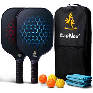 EcoNour Pickleball Paddles Set of 2/4 | USAPA Approved Fiberglass Surface Pickleball Set with 4 Pickleballs | 2 Cooling Towels and Pickleball Racket Storage Bag (Black (2 Pack))