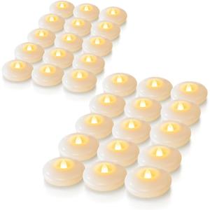 Homemory 48 Pack 3 Flameless Led Floating Candles, 200 Hour White Battery Operate Waterproof Tealights for Cylinder Vases, Centerpieces at Wedding Decor, Party, Pool (Warm White Light (48Pack, White Shell))