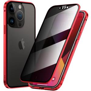 Guppy Anti Peeping Case Magnetic for iPhone 17 Pro Max Magnetic Glass Case Built-in Camera Lens Protector Privacy Screen Glass Protector Bumper Anti peep Cover with Lock Red