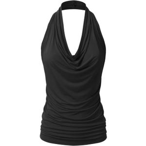 EIMIN Women's Casual Halter Neck Draped Front Sexy Open Back Tank Top XL