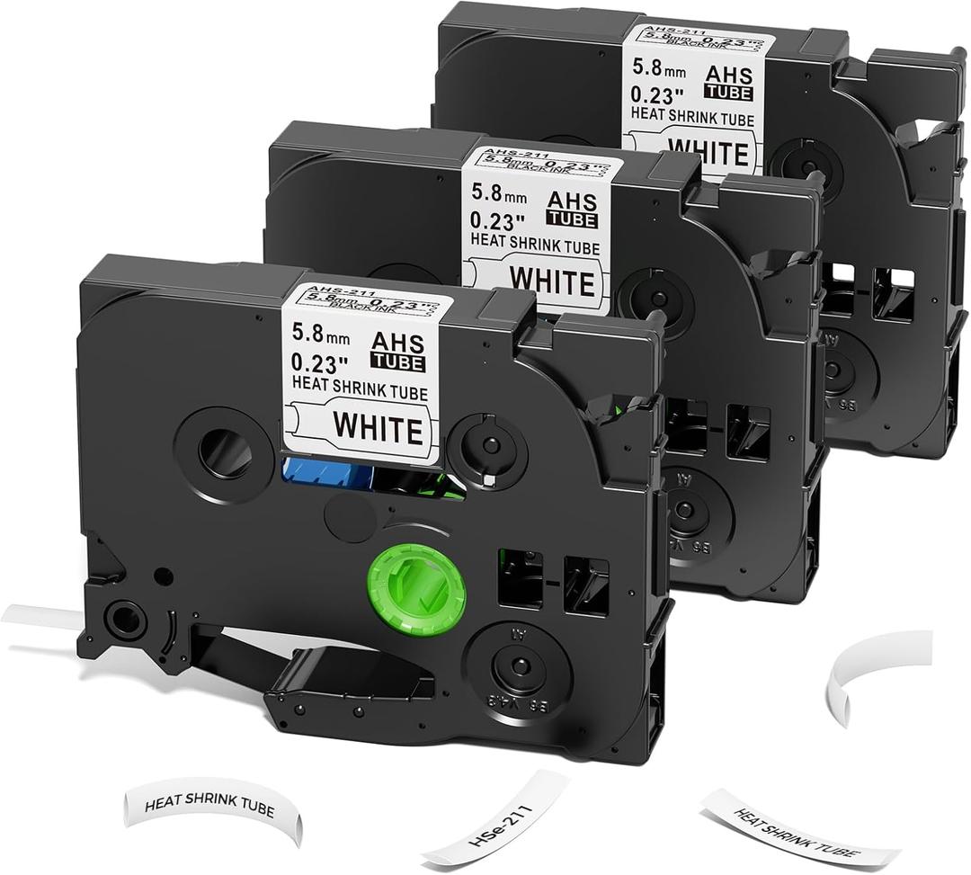 HSe-211 HSe211 Compatible with Brother Heat Shrink Tube P Touch TZe HSe Heat Shrink Tubing 5.8mm 0.23'' Wire Cable Labels for Brother PT-E300 E500 P900 P750WVP, 3-Pack, Black on White